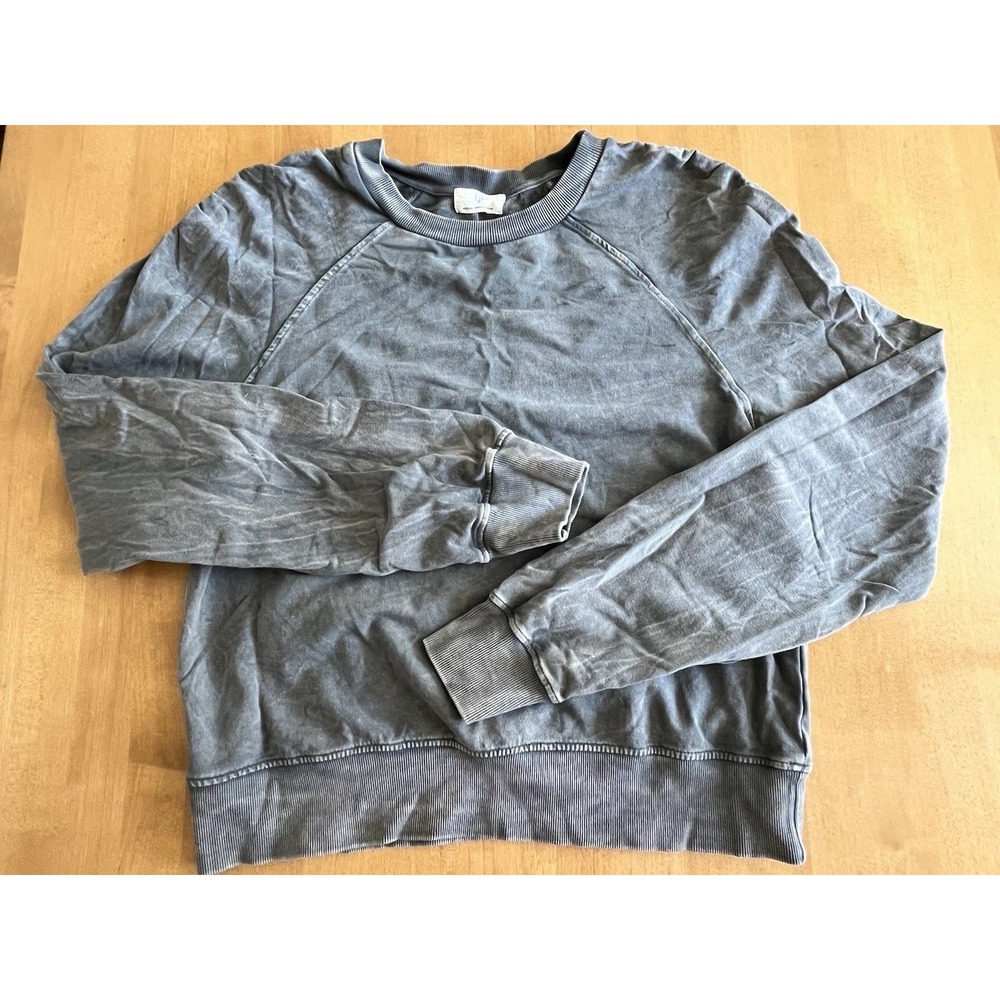 T.la Women's Anthropology Distressed Pullover Crew Neck Gray Cinched Shoulder M